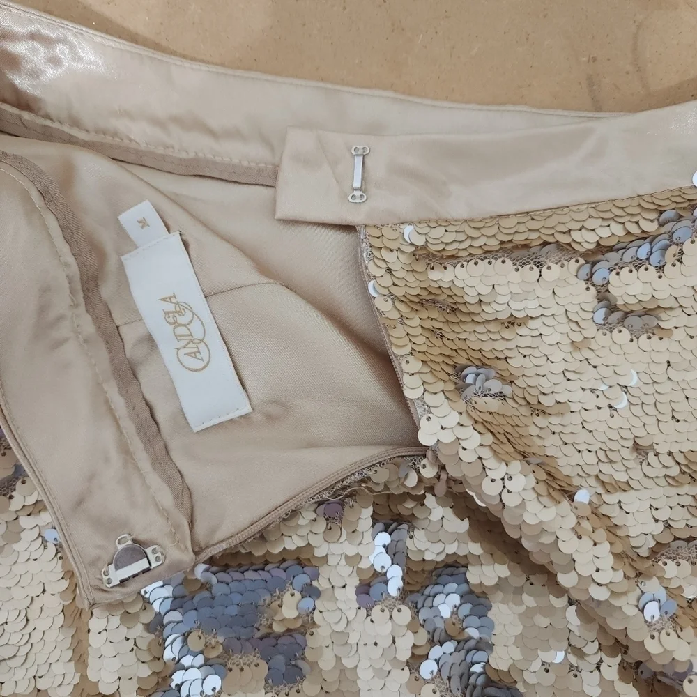 Candela Gold Sequin A- line Skirt Size M